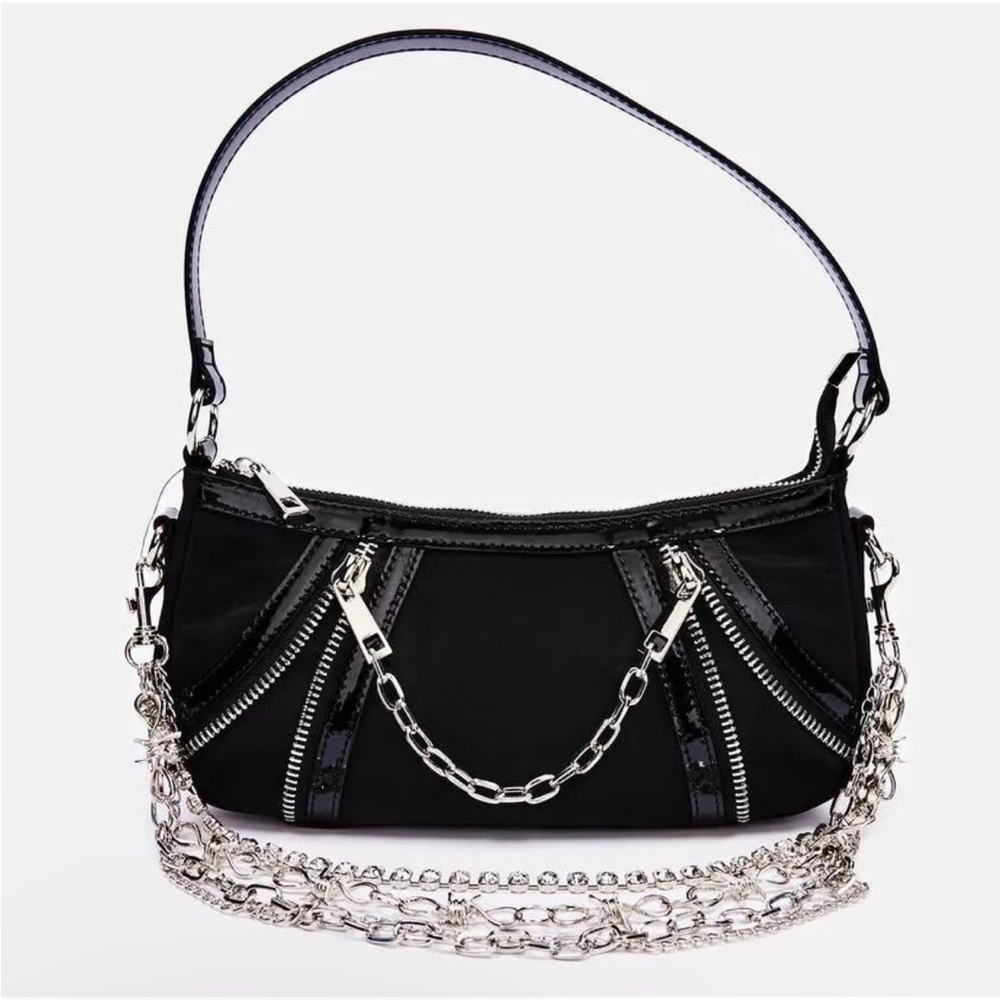 Dolls Kill Poster Girl Black Nylon Bag with Chains